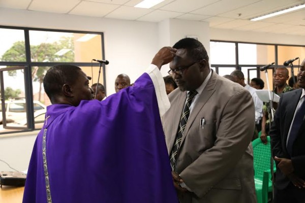MP Lucius Banda getting ashes cross during the start of Lent period - Photo by Prince Henderson