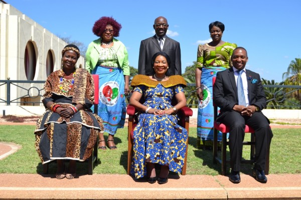 Madame Gertrude Mutharika, poses with BEAM Trust Trustees after a cheque presentation at Kamauzu Palace in Lilongwe-(c) Abel Ikiloni, Mana