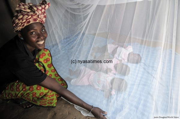 Children in mosquito net