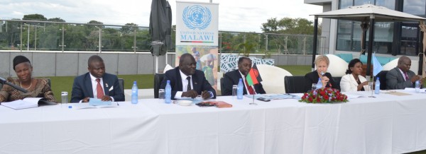 Malawi Government Officials and the United Nations Officials present during the official announcement of the Youth Conference at Bingu International Conference Centre on Wednesday(C)Stanley Makuti