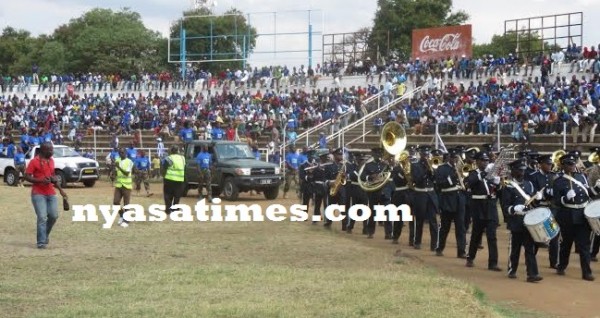 Malawi Police Service Bravo Band leads a trophy parade, Pic Alex Mwazalumo.