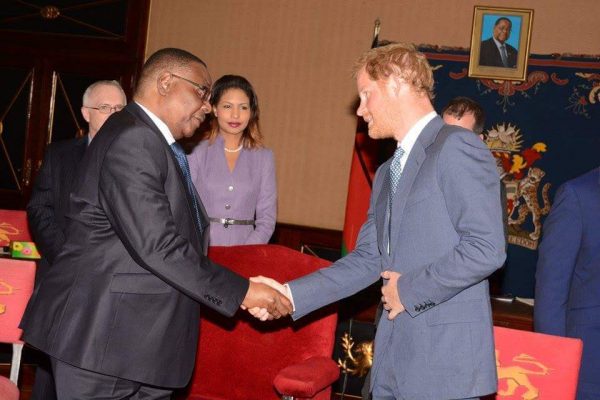 Malawi President Mutharika with Prince Harry