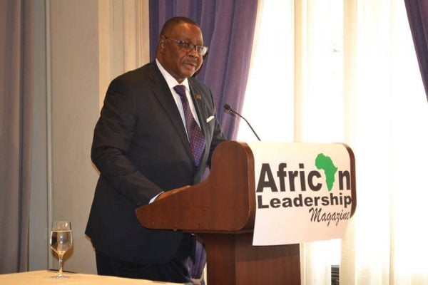 Malawi leader Mutharika speaking at the award ceremony in New York