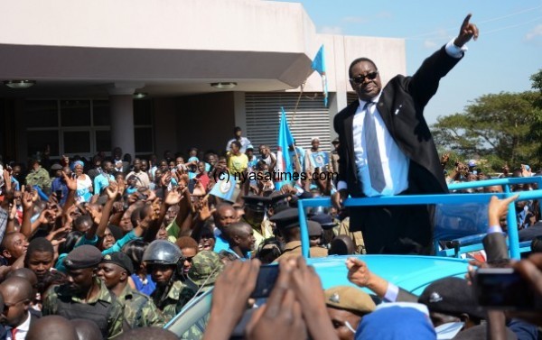 President Mutharika waves  at supporters