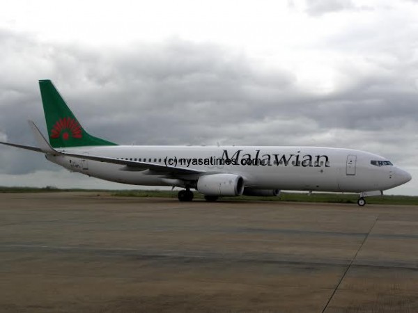 Malawian Airlines' Boeing 737 800 landing at Chileka Airport in Blantyre from Johannesburg- Pic Lucky Mkandawire