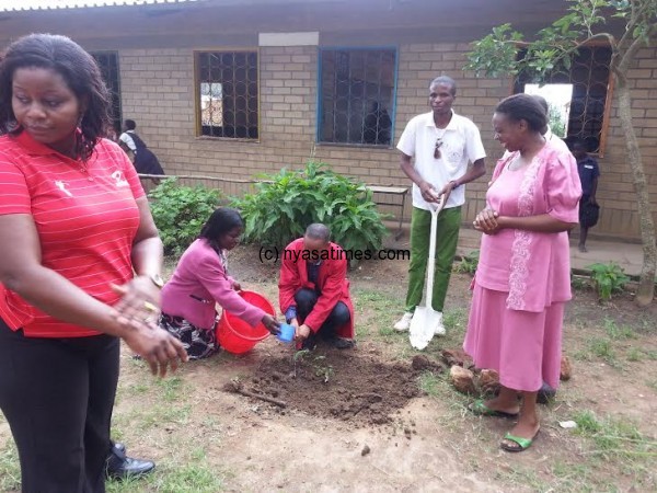 Mayor Chalamanda planting a tree.-Photo by Anthony Kasunda
