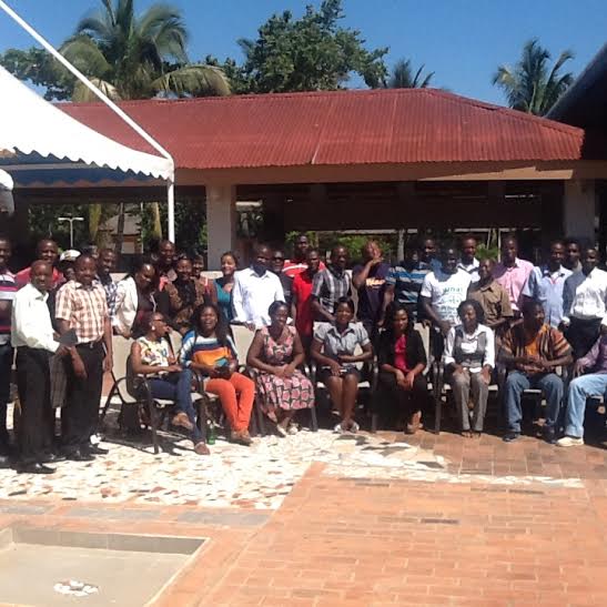Members of the press in a group photo in Mangochi during their two day disaster management policy dissemination workshop
