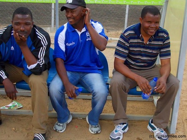 Mighty Wanderers bench in all smiles after Dzimbiri's equalizer....Photo Jeromy Kadewere