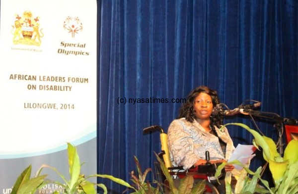 Minister of Disability Rachel kachaje speaking at the African Leaders Forum on Disability at BICC-pic by Lisa Vintulla