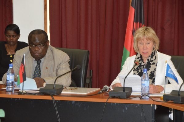 Minister-of-FinanceEconomic-planning-and-DevelopmentGoodall-Gondwe-L-and-the-World-Bank-Country-Manager-Ms.Laura-Kullenberg-during-the-grant-signing-ceremony-at-Capital-Hill-on-Thursday