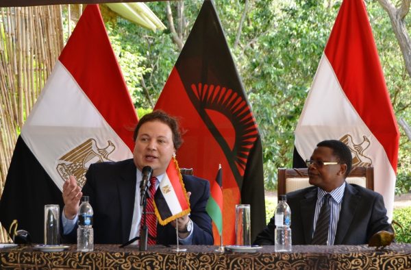 Minister of ICT, Hon. Malison Ndau, listens attentively as Egyptian Ambassador to Malawi, HE Maher El-Adawy speaks with the media at Area 10 Lilongwe-(c) Abel Ikiloni, Mana