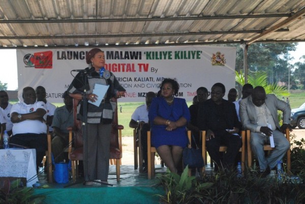 Minister of Information Patricia Kaliati emphasizing a  point during the launch of Malawi Kiliye Kiliye Digital TV in Mzuzu.Pix By  Joel Chirwa Mana 