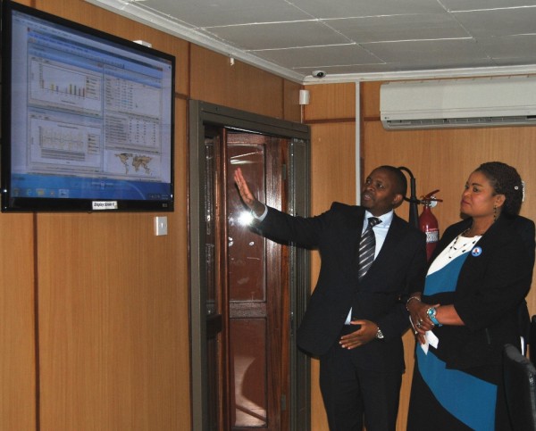 Minister of Information and Civic Education, Patricia Kaliati tours the Broadcasting Monitoring Unit at MACRA in Blantyre - Pic Mayamiko Wallace - MANA