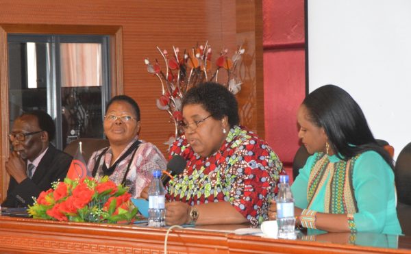 Minister of gender is accompanied by the UN Resident Coordinator Ms Amakobe Sande and the Principal Secretary for in the Ministry Mary Shawa at the workshop (C)Stanley Makuti