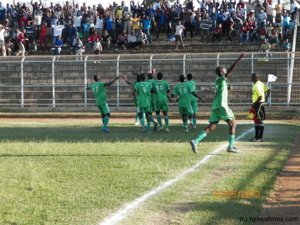 Mponela players celebrate 2nd goal, Pic Leonard Sharra, Nyasa Times