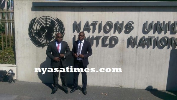 Mtambo (left) and Trapence at UN office in Geneva: Reported their claims of threats