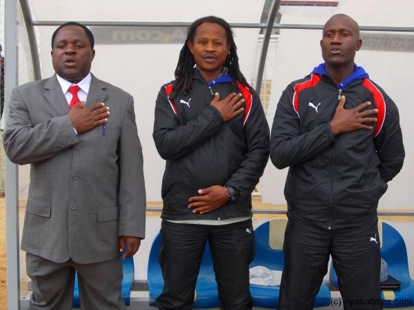 Malawi caretaker coach Ng'onamo and his two assistant Ernest Mtawali and Patrick Mabedi: Refusing to surrender.-Photo by Jeromy Kadewere/Nyasa Times