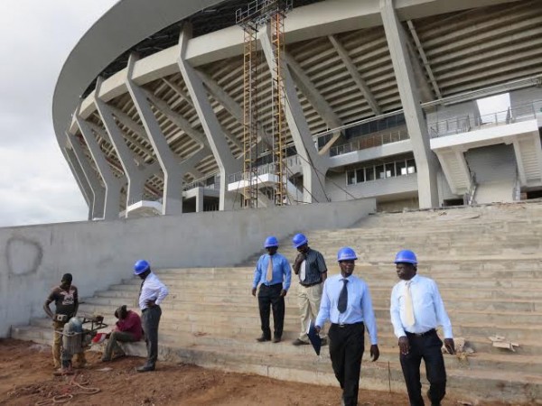 Munthali, Kayamba with other govt officials inspecting the stadium.