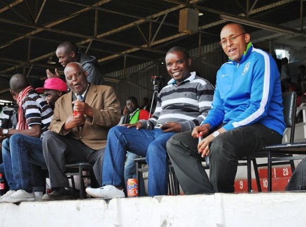 Musician Billy Kaunda and Sulom Vice chairman Daudi Suleman at the VIP Stands....Photo Jeromy Kadewere