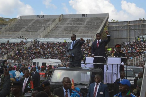 Mutharika and Zambian President Edgar Lungu at Kamuzu Stadium