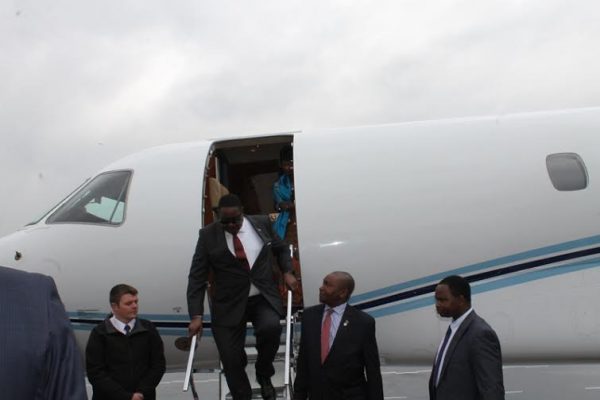 Mutharika disembarks a a private plane in Addis Abbaba