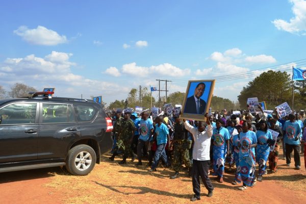 Mzimba Luwelezi DPP cadets welcome President Peter Mutharika at Luwelezi CDSS ground`s public  Rally in Mzimba-(c) Abel Ikiloni, Mana