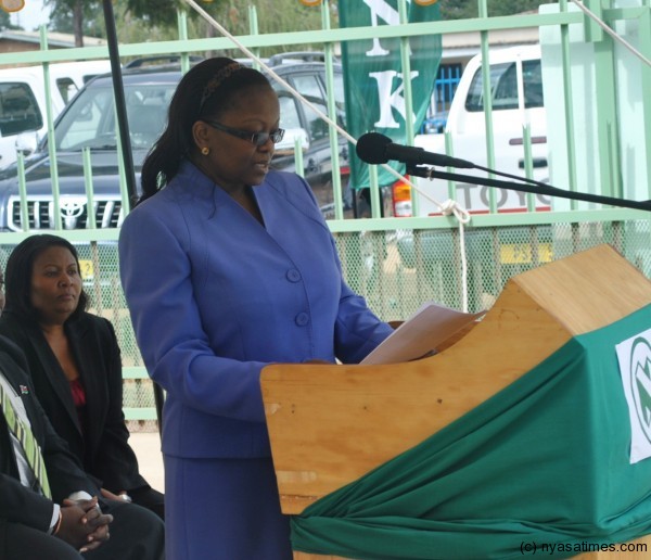Nedbank's Acting Managing director,Rachel Kawawa speaking at the opening of the bank's branch in Mzuzu