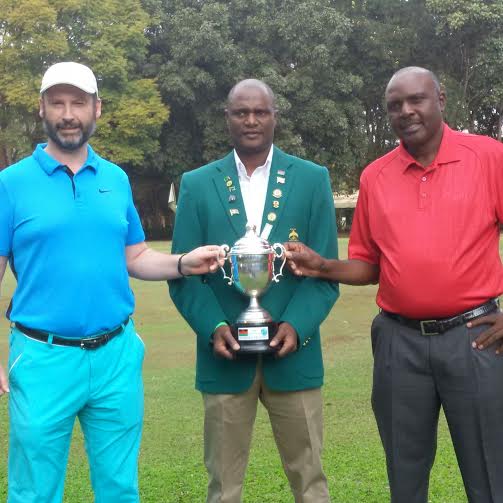 Nevin (left), president of Golf Union of Malawi Frank Mvalo (centre) ans Lilongwe Golf Club captain Charles Mvula pose with Malawi’s version of the Ryder Cup