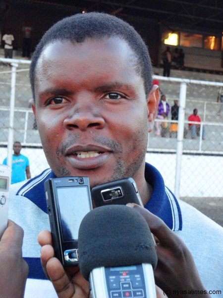Nomads coach Stewart Mbolembole being interviewed ....Photo Jeromy Kadewere