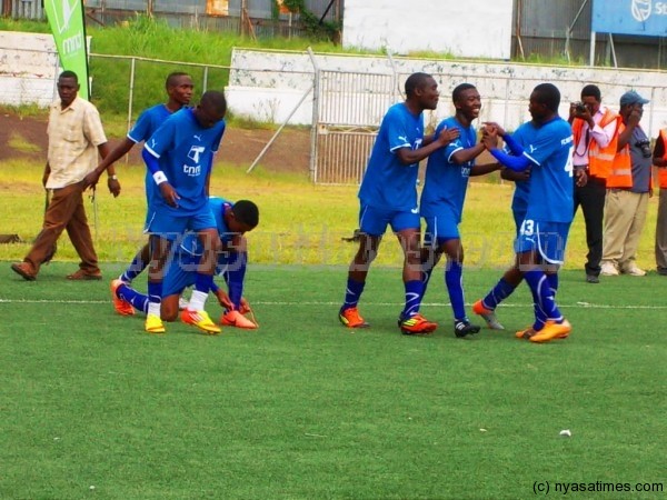 Nomads players cerebrating Victor Mpinganjira's tgoal___Photo By Jeromy Kadewere