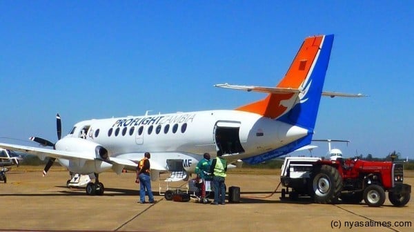 Graces Malawi skies:One of Proflight Zambia's Jetstream 41 aircraft being loaded in preparation for flight