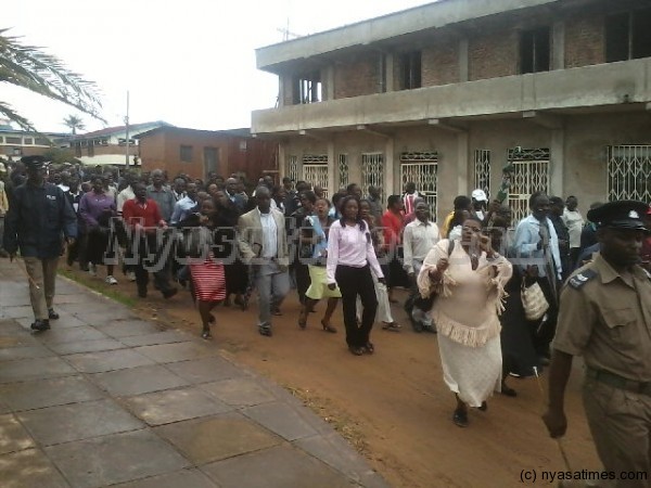 Civil servants in Mzuzu, holding a peaceful march