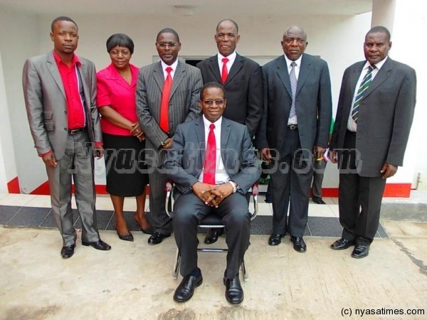 PPM Executive Members with their President Mark Katsonga posing for Nyasa Times ..Photo Jeromy Kadewere