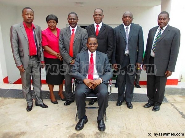 PPM Executive Members with their President Mark Katsonga posing for Nyasa Times after the press conference...Photo Jeromy Kadewere