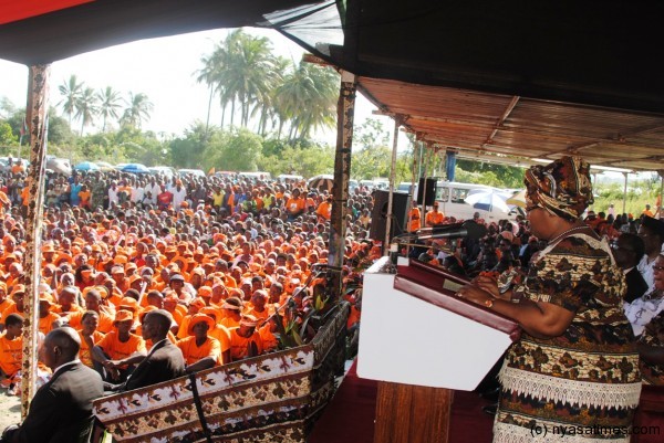 Part of the crowd at Senior Chief Mponda's Headquarters listen to their leader President Joyce Banda