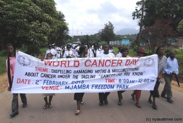 Participants commemorating World Cancer day in Blantyre.Picture by Francis Mphweya-MANA.