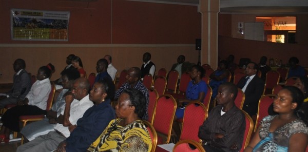 Participants viewing the trailer movie of the video at Crossroads Hotel. Pic. by Mac Neil Kalowekamo-