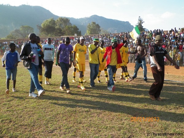 Victory Parade time, KB marches on the field after the whistle, Pic by Leonard Sharra, Nyasa Times