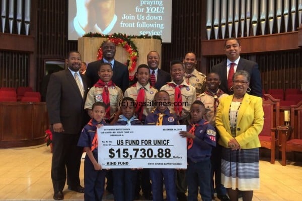 Boy Scouts and Cub Scouts from Sixth Avenue Baptist Church raised more than $15,000 to buy school desks for children in Malawi. (Photo courtesy of Sixth Avenue Baptist Church)