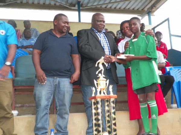 Player of the tourney Naomi Mwale from Moyale gets her award, Pic Leonard Sharra.