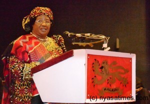 President Dr Joyce Banda who is also the host speaking during the openning of the conference. 