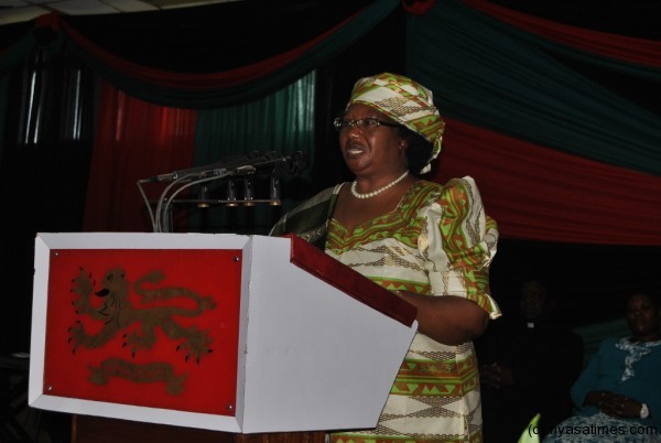 President Dr.Joyce Banda speaking during the celebrations at COMESA hall in Blantyre. Picture by Francis Mphweya-MANA. 