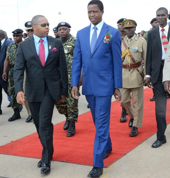 President Lungu is welcomed by Vice-President of Malawi Chilima on arrival