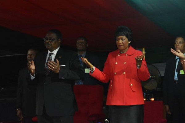 President Mutharika and First Lady at Living Waters Church night of prayers on Friday