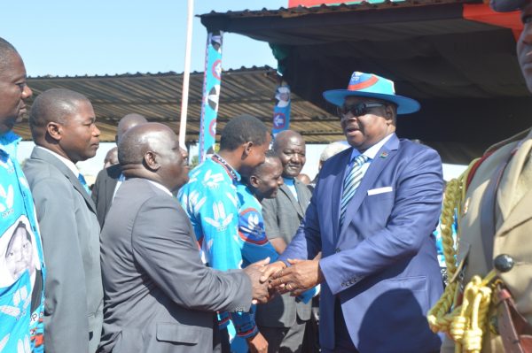 President Mutharika is met by Symon Vuwa Kaunda at the rally (C) Stanley Makuti