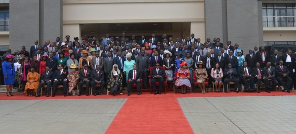 President Peter Mutharika (C) pose for a group photograph with members of Parliament - Pic by Stanley Makuti