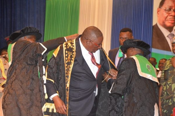 President Peter Mutharika being installed as Chancellor of Lilongwe University of Agriculture and Natural Resources during the graduation (C)Stanley Makuti