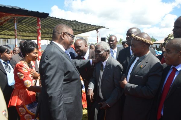 President Peter Mutharika by Paramount Chief Chikulamayembe at the official opening of Mzuzuz Reserve Bank (C)Stanley Makuti