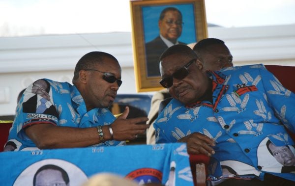President Peter Mutharika confers with the Vice President Dr. Saulos Chilima during the developmental rally at Chibavi Primary School ground in Mzuzu (C)Stanley Makuti 