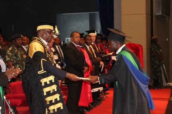 President Peter Mutharika congratulates the Graduants passed with Distinction during the graduation